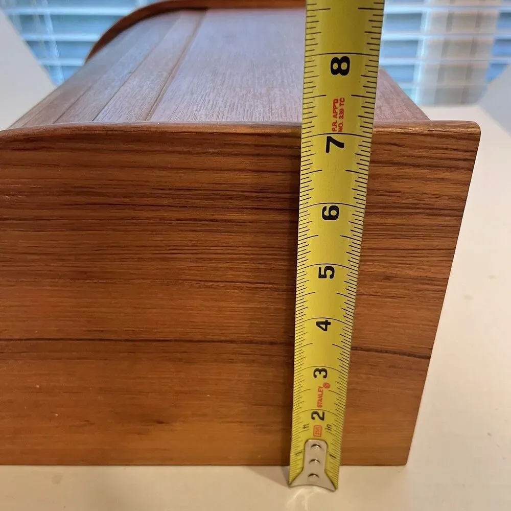 Vintage MCM Teak Tambour Wooden Roll Top Bread Box Baker Heart Stuart